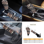 FKELYI Brown Aztec Car Interior Accessory Set - Seat & Headrest Covers, Gear Shift & Handbrake Knobs, Steering Wheel Cover, Cup Coasters