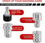 Pressure Washer Quick Connect Kit, Stainless Steel Pressure Washer Adapter Set, M22-14mm Swivel to 3/8" Quick Connect Fittings, 3/4 Inch Hose Fittings, 8 Pack