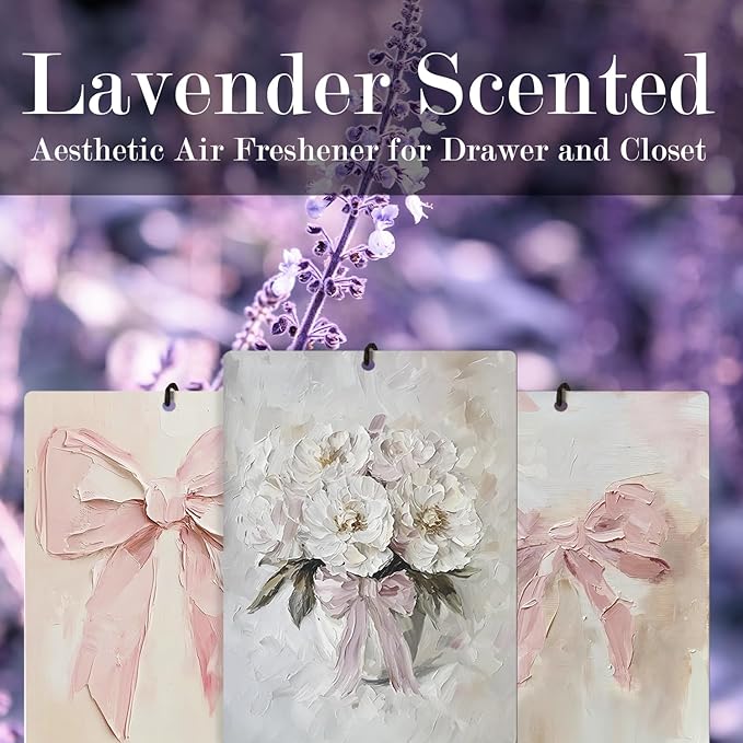 Vintage Pink Bow Floral Lavender Car Air Freshener 3, Retro Coquette Pink Ribbon Flower Scents Air Freshener for Women Girls, Cute Girly Car Accessories Interior Mirror Decor Hanging