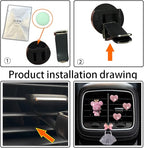 Heart & Bear 4 Pcs Bling Heart Air Vent Clips - Diamond Car Diffuser & Interior Decor Charm - Cute Car Accessories & Decoration for Women + Cute Butterfly Mask Hook (Pink, 1)