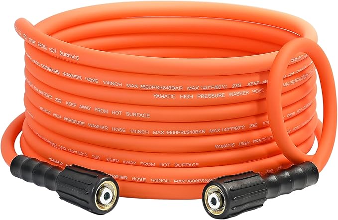 YAMATIC Pressure Washer Hose 25 FT, 1/4 Inch 3600 PSI Power Washer Hose M22, Flexible High Pressure Kink Resistant, Copper Connectors – Replacement Pressure Washing Hose for Car and Outdoor Cleaning