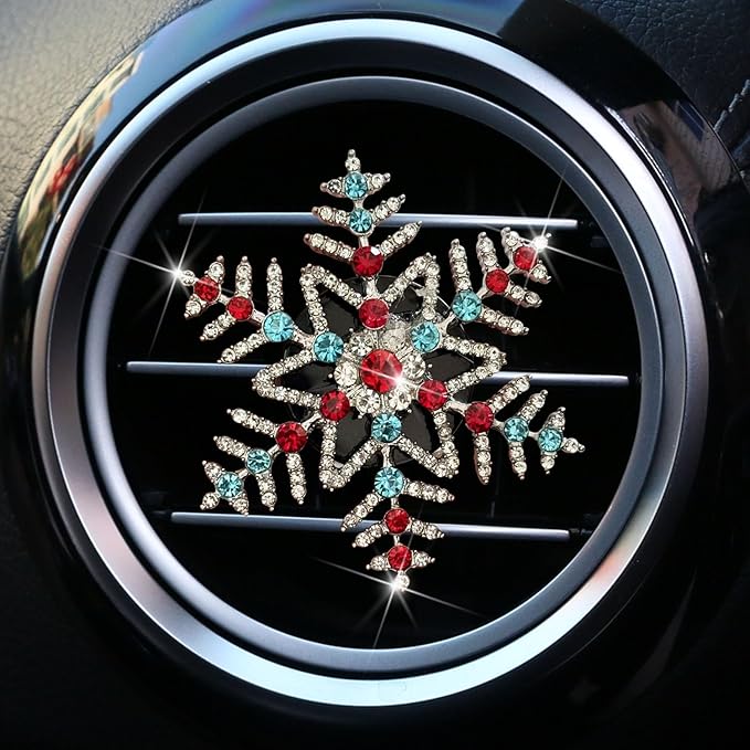 Set of 4 Bling Christmas Car Air Freshener Vent Clips, Crystal Rhinestone Sparkly Air Conditioning Outlet Decorative Clip Charms Cute Car Interior Accessories