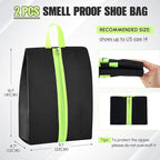 2 Pcs Smell Proof Cleat Bag for Sports, 4 Layer Odor Absorbing Soccer Football Baseball Golf Shoe Bag, Waterproof Mud Resistant Shoe Storage Pouch Fits up to Size 14 (Black,Gray)
