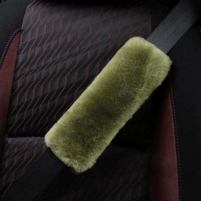 OGLAND 2 Pack Fluffy Car Seat Belt Cover Pad, Fuzzy Sheepskin Auto Should Seatbelt Pads for Women Adults Baby Kids Pet Neck Protector(Pea Green)
