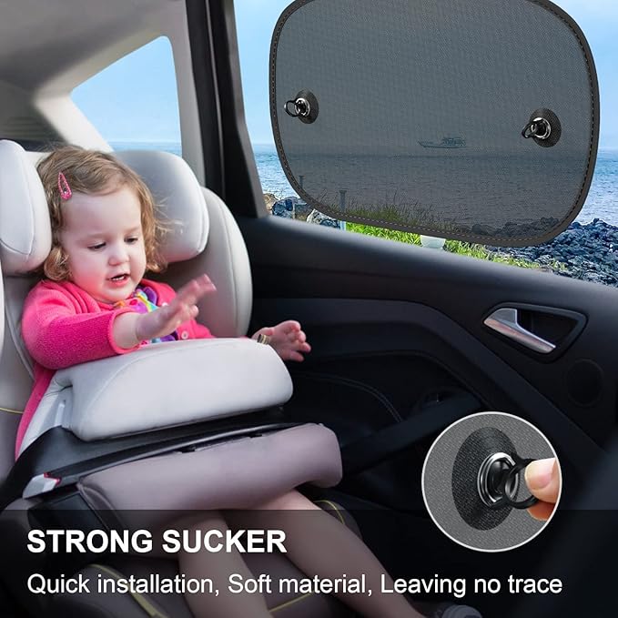 Car Window Shade, 2 Pack Car Sun Shade for Window Baby Suction Cups Sunshade for Side Window Sun and UV Block for Kids/Adults/Pets - 17.3''x14'' Universal Fits