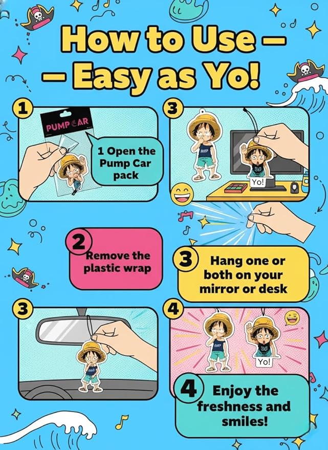 PumpCar 2 pieces Luffy kid double-sided hanging Japanese anime cherry-scented One Piece car air freshener Cool anime hanging air fresheners for rearview mirror Car Interior Accessories Household Gifts