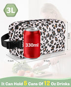 Small Insulated Snack Bag Lunch Bag for Kids Lunch Box for Women/Men, Collapsible [3L/5-Can] Reusable Lunch Bag Cooler Bag for Bottle with Handle Buckle for Work/School/Travel,Leopard Print