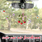 Cute Crochet Plant Car Freshener 12ml Empty Refillable Diffuser Bottle with Plants Hanging Accessories for Rearview Mirror Home Office Decor Women Mother's Day Gifts(Strawberry)