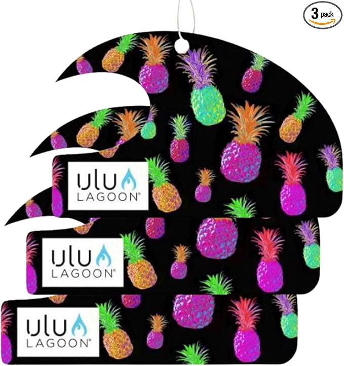 ulu Lagoon Hanging Car Air Freshener | Tropical Beach Coconut Surf Wax Scent Mini Wave | Long Lasting Car Freshener, Closet and Beyond | Made In USA | 3 Pack (Electric Pineapple)