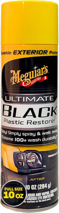 Meguiar's Ultimate Black Plastic Restorer, Restore Faded Exterior Trim, Add Shine and Protect Exterior Surfaces with Durability and UV Protection, Makes Plastic Look Like New, 10 Oz Aerosol
