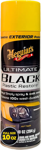 Meguiar's Ultimate Black Plastic Restorer, Restore Faded Exterior Trim, Add Shine and Protect Exterior Surfaces with Durability and UV Protection, Makes Plastic Look Like New, 10 Oz Aerosol