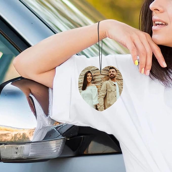 Custom Air Freshener for Car with Photo Text Picture Both Sides, Personalized Gift for Valentine’s Day Birthday- Ideal for Car Wardrobe Bathroom Hanging Ornaments (Heart)