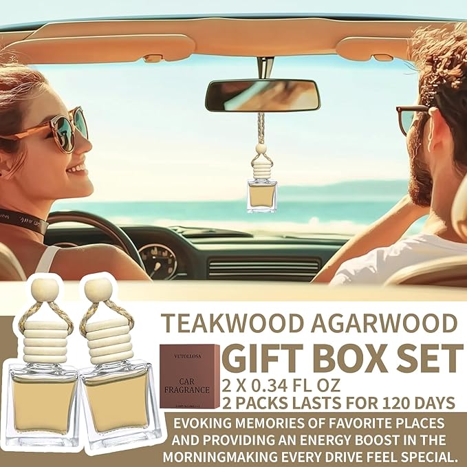 2-Pack Car Fresheners Long Lasting & Car Deodorizer - Daily Male Teakwood Agarwood Hanging Car Air Freshener, Car Necessities & Scent Diffuser