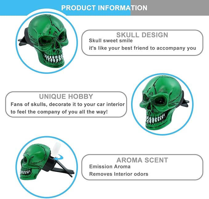 Skull Car Air Fresheners Cute Cool Funny Air Conditioning Vent Perfume Diffuser Decoration Interior Car Accessories 2 pcs