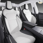 Nappa Leather Car Seat Covers Compatible with 2025–2026 Tesla Model Y Juniper, Black & White Two-Tone Design, Custom Fit Full Set, Airbag Compatible Car Interior Cushion Covers
