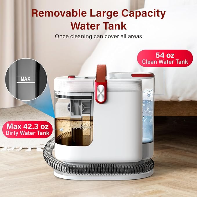 Portable Upholstery and Carpet Cleaner Machine, 15Kpa Spot Cleaner Deep Cleans Pet Stains, Couch Cleaner with 3 Tools and Self-Cleaning System for Area Rugs, Furniture, Stair, Car, Scarlet