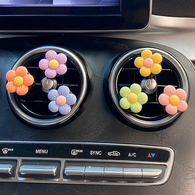 6 Pieces Flowers Car Air Vent Clips with Fragrance Pads Colorful Daisy Flower Car Air Freshener Groovy Retro Hippie Flowers Air Vent Decorations Cute Car Diffuser Accessories Car Interior Decor