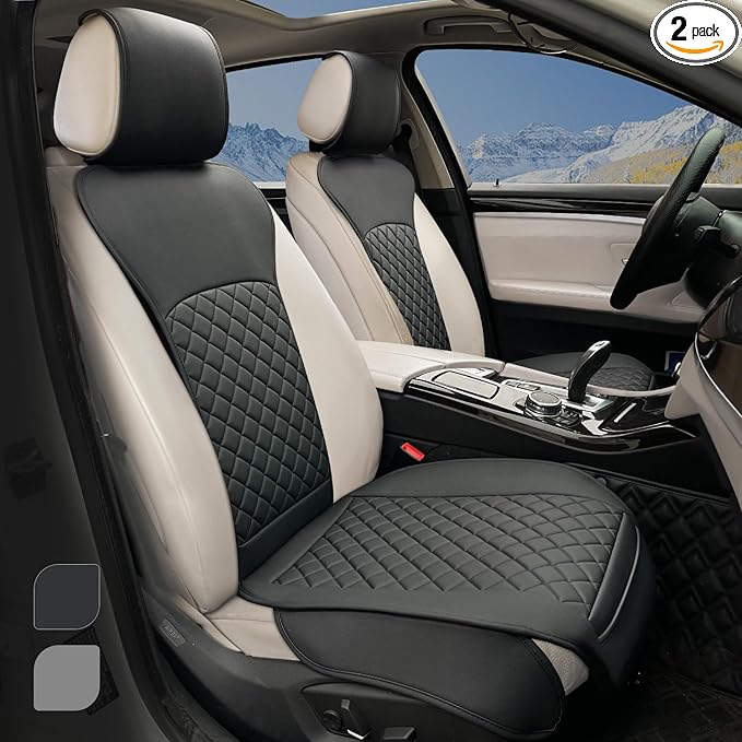 2 Pack Leather Front Seat Covers, Universal Sideless Car Seat Protectors, Waterproof Automotive Seat Cover for Most Cars Trucks SUV(Black)
