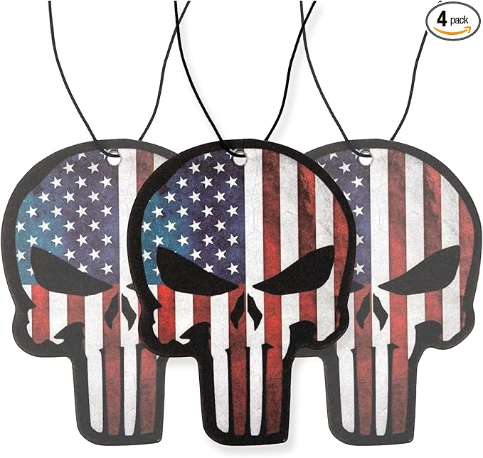 Punisher Skull Car Air Freshener, Car Air Fresheners Scented With Premium Oils By Fresh Fresheners (4 Pack)