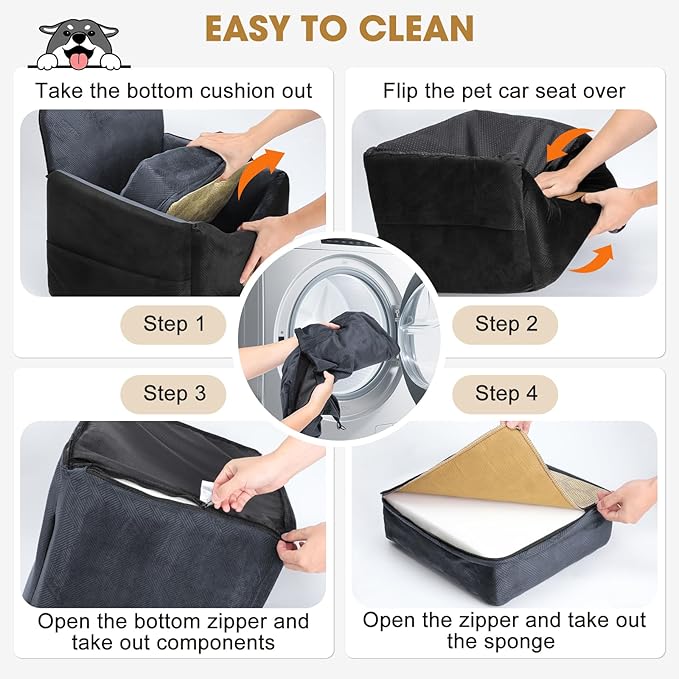 JOEJOY Dog Car Seats for Small Medium Dogs Under 35lbs, Dog Booster Seat with Detachable Washable Cover and Cushion, Memory Foam Pet Car Seat with Safety Belt and Storage Pockets (DG)
