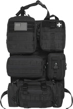 6 Pack Tactical Molle Car Seat Back Organizer - Tactical Vehicle Panel Organizer with 5 Detachable Molle Pouch,US Flag Patch and Keychain,Great Trunk Accessories for Man