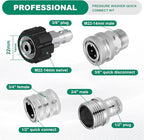 2025 upgraded version，Pressure Washer Quick Connect Kit, Stainless Steel Pressure Washer Adapter Set, M22 Swivel 14mm to 3/8 Inch Quick Disconnect，3/4 Inch Hose Fittings