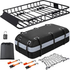 Heavy Duty Universal Rooftop Cargo Carrier Roof Rack, 64"x36"x5" Roof Rack Basket with 20 Cu.Ft Waterproof Bag, for SUV, Truck and Van, 250lbs Capacity, Corrosion Resistant (ROOF 64" and Bag)