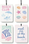 Coastal Summer Beach Car Air Freshener 4 Pcs, Summer Seagrass Starfish Seashell Ocean Hanging Air Freshener for Closet Drawer Books, Cute Beachy Car Accessories Mirror Decor for Women