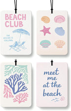 Coastal Summer Beach Car Air Freshener 4 Pcs, Summer Seagrass Starfish Seashell Ocean Hanging Air Freshener for Closet Drawer Books, Cute Beachy Car Accessories Mirror Decor for Women
