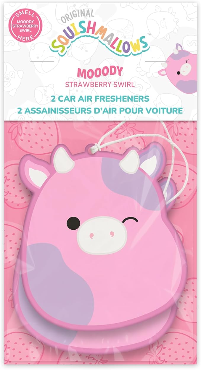 Studio Oh! x Squishmallow Patty Car Air Fresheners, Pack of 2, Sweet Strawberry, Vanilla, Citrus, Freesia, and Crisp Apple - Mooody Strawberry Swirl