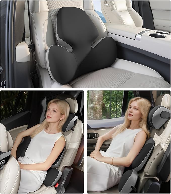 BEBAS Lumbar Support Pillow for Office Chair - Ergonomic Memory Foam Back Cushion for Lower Back Pain Relief - Washable & Breathable Cover - Fits Car Seats, Gaming Chairs & Wheelchairs - Black Gray