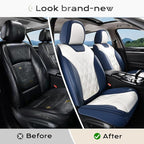 Coverado Car Seat Covers Full Set, Seat Covers for Cars, Waterproof Leather Automotive Seat Cover, Universal Car Interior Protectors Cushion for Most Cars Blue_White