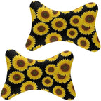 2 Pack Car Neck Pillow Compatible with Floral Black Yellow Flowers Sunflower, Softness Car Headrest Pillow for Driving with Adjustable Strap, Memory Foam and Breathable Removable Cover