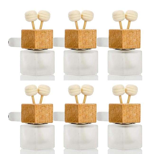 6 Pack,8ml Car Outlet Essential Oil Diffuser,Empty Frosted Glass Car Air Freshener Vent Decoration Bottle Perfume Diffuser Vials For Aromatherapy Fragrance Ornament-1 Funnel&Dropper