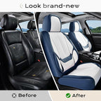 Coverado Seat Covers, Car Seat Covers Front Seats, Leather Seat Covers for Cars, Car Seat Protector Waterproof, Car Seat Cushion, Front Carseat Cover Universal Fit for Most Cars, Blue White