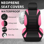CAR PASS Waterproof Car Seat Covers Full Sets, Universal Fit Seat Covers for Cars, EVA Neoprene Seat Cover Set Full Sets, Interior Covers for Auto SUV,Vans,sedans, Trucks,(Black Pink)