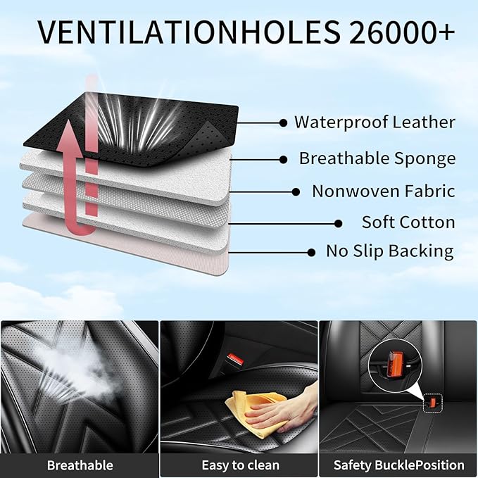Car Seat Covers Custom Fit for Mazda 3 2007-2026, Premium Leather, Full Coverage Leather Waterproof Breathable Seat Covers, Automotive Seat Protectors, Airbag Compatible(2 Front Seats, Black)