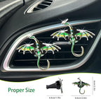 Dargon Air Vent Clips Car Air Freshener 2pcs Bling Green Dragon Car Accessories Enamel Fire Dragon Wyvern Vent Clips Refillable Essential Oil Outlet Diffuser Gothic Decor