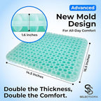 SelectSoma NEW Mint Green Gel Seat Cushion for Long Sitting, Patent-Pending Mold Design, Double-Thick Pressure Relief for Tailbone, Sciatica, Coccyx & Back Pain - Office Chair, Car, Wheelchair, Truck