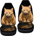 BIGCARJOB 2 Pcs Animal Car Seat Cover Set for Front Only,Funny Cat and Tiger Print Vehicle Bucket Seat Cushion Pads Auto Seat Protector for Men Women,Fit Most Cars,Sedan,Truck,SUV