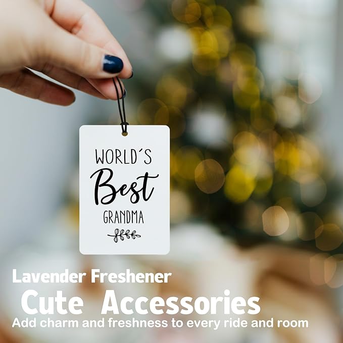 World's Best Grandma Gifts Car Air Freshener Hanging 3 Pack, Grandmother Christmas Car Accessories Gifts for Grandma Women Holiday, Rustic Scent Card Lavender for Closet Drawer Bathroom Decor