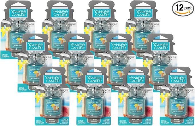 Yankee Candle Car Air Fresheners, Hanging Car Jar Ultimate, Neutralizes Odors Up To 30 Days, Bahama Breeze, 0.96 OZ (Pack of 12)