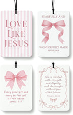 Coquette Pink Christian Car Air Freshener 4 Pcs Coconut Scented, Faith Based Girly Car Accessories Mirror Decor for Women, Religious Hanging Air Freshener for Cars Closet Drawer Books