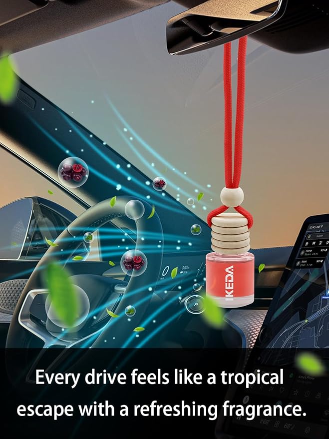 Ikeda Car Air Freshener: Hanging Car Smell Air Freshener | 10ml Hanging Car Perfume | Long Lasting Fragrance | Strong Scents Diffuser for Auto Home (Cherry|Circular)
