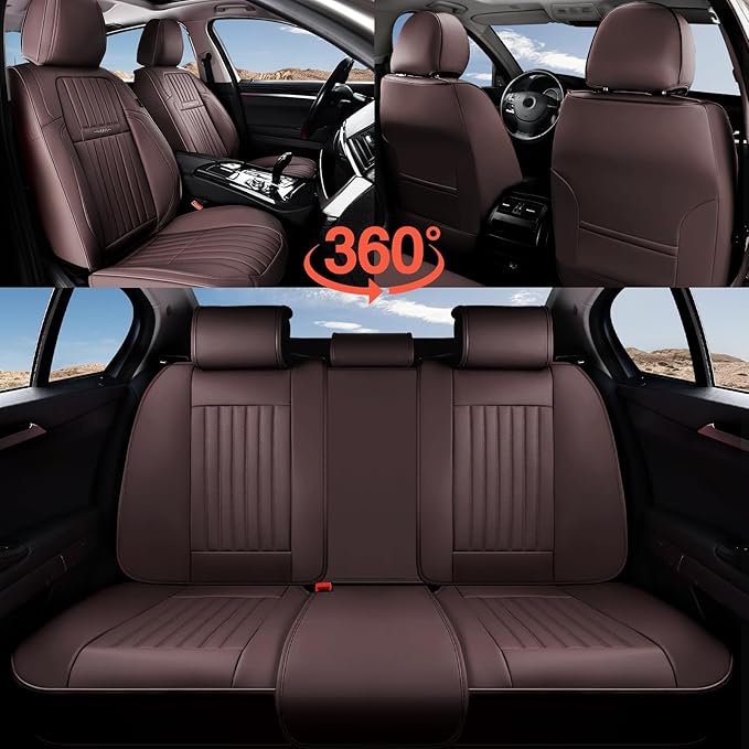 Coverado Car Seat Covers Full Set, Seat Covers for Cars, Car Seat Cover, Car Seat Protector, Leather Car Seat Cushion, Waterproof Car Seat Covers Front Seats and Back Fit for Most Cars(Coffee)