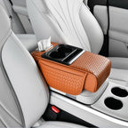 Car Armrest Cushion Cover Car Center Console Memory Foam Booster Pad with Storage Pocket and Tissue Hole for Sedan Vehicle (Cupholder - Orange, 13.39 * 7.68 * 2.95'' / 34 * 19.5 * 7.5cm)