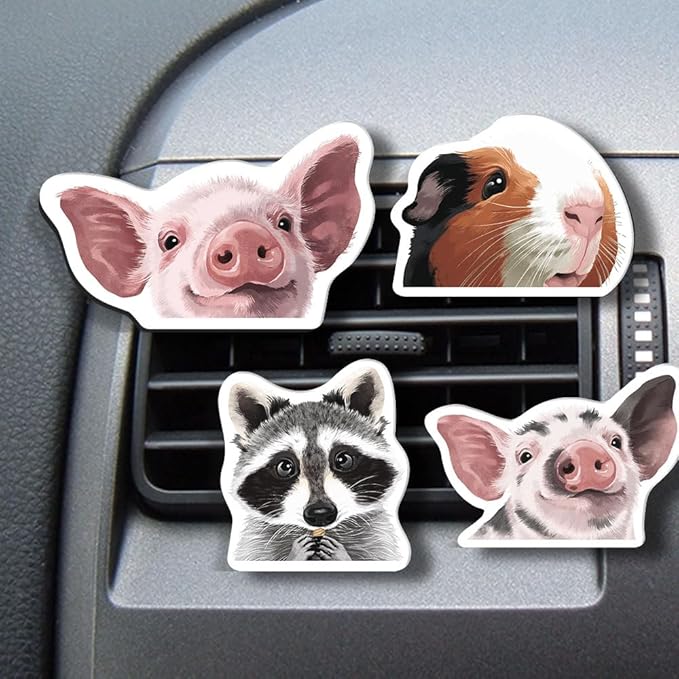 WIRESTER Set of 4 Fresh Scented Car Air Freshener Vent Clip, Decorative Accessories, Interior Decoration for Cars - Dogs, Cats, Animal