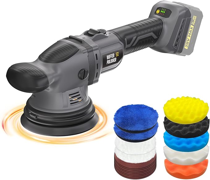 Cordless Buffer Polisher Kit for Dewalt 20V Battery (No Battery), 6-Inch Orbital Car Polisher Variable Speed 1800—5500 RPM, 17PCS Polishing Accessories, for Car Polishing/Waxing (Tool Only)