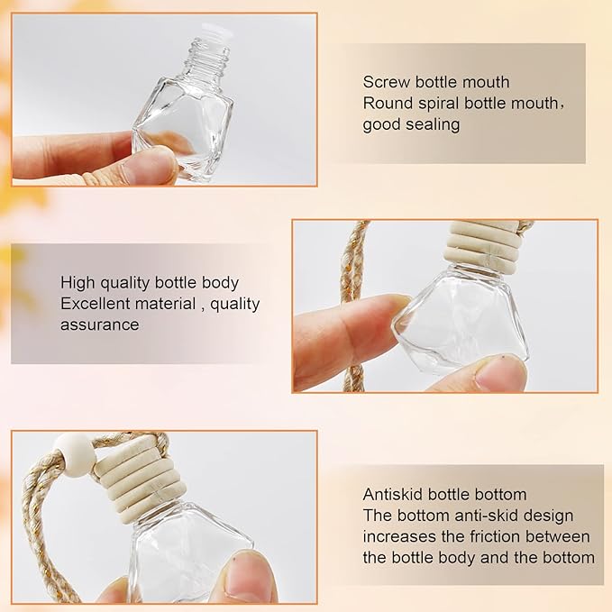 20pcs 8ML Diamond Shaped Glass Perfume Empty Bottles Five Line Lids Diamond Shaped Perfume Bottles Clear Glass Essential Oil Diffuser Oil Aromatherapy Perfume Hanging Bottles with Wooden Lids and Hanging String