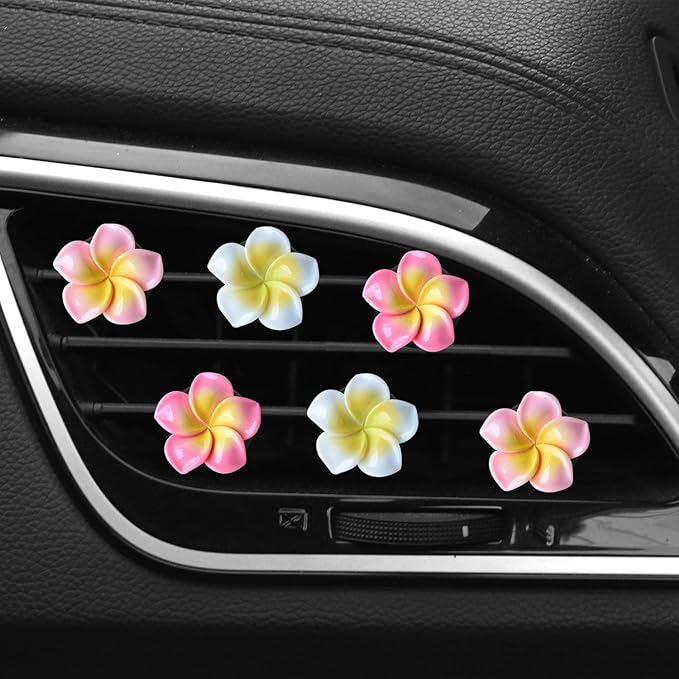 6Pcs Colorful Pentapetal Flower Car Accessories for Women, Beach Flower Car Air Vent Clips Air Conditioner Outlet Decoration Cars Interior Decor Charm, Automotive Air Fresheners
